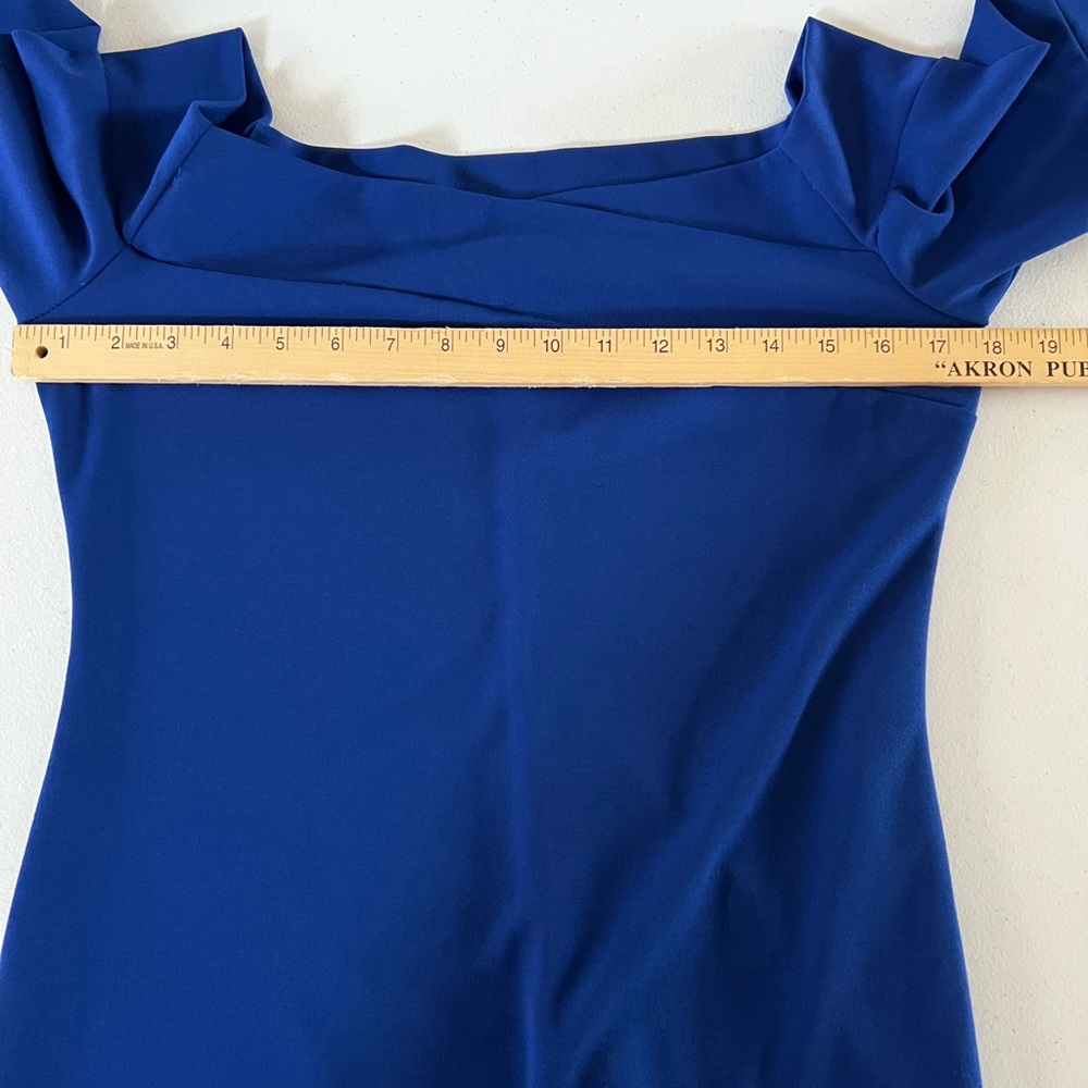 Bebe Blue Off-Shoulder Pleated Sheath Dress Size 10 - Picture 5 of 12